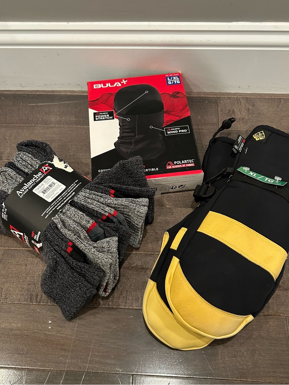 Winter Bundle: Black Polartec Balaclava, ski mitts and thermal socks